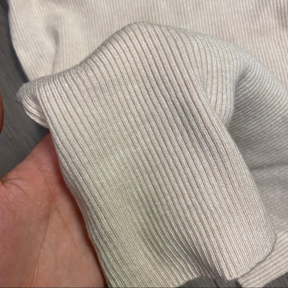 Oatmeal Beige Mock Neck Turtleneck Ribbed Sweater - Picture 8 of 8